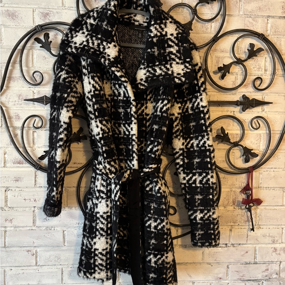 White House Black Market Black and White Trench Coat